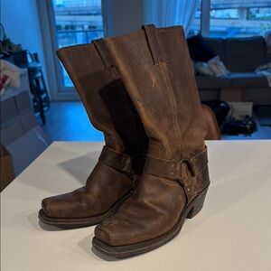 Frye Brown Western Boots with Stacked Heel